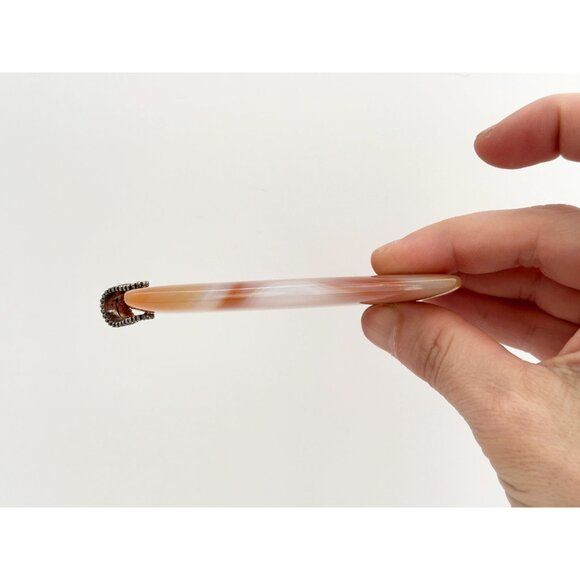 Carnelian Agate Stone Rectangular Geometric Shaped Large Silver Vintage Pendant - Picture 7 of 12